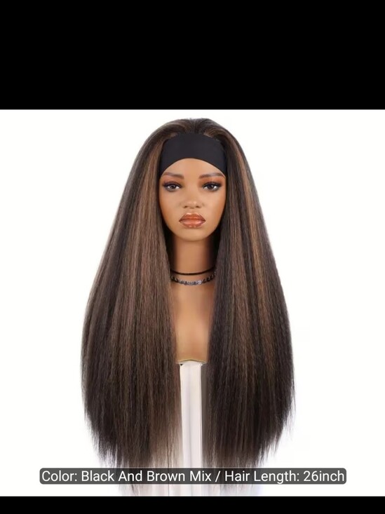Other - Black and Brown Mix Long Straight Headband Wig - 26 Inch